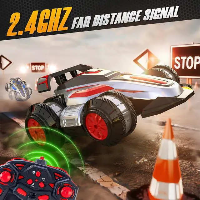 Alt view image 7 of 7 - 1:14 Remote Control Roll Stunt Car for Boys 360°Rotating 4WD RC Cars with Lights Music Upright Walking Four-Wheeled Rollover Toy Car Presents for Age 6-12Blue