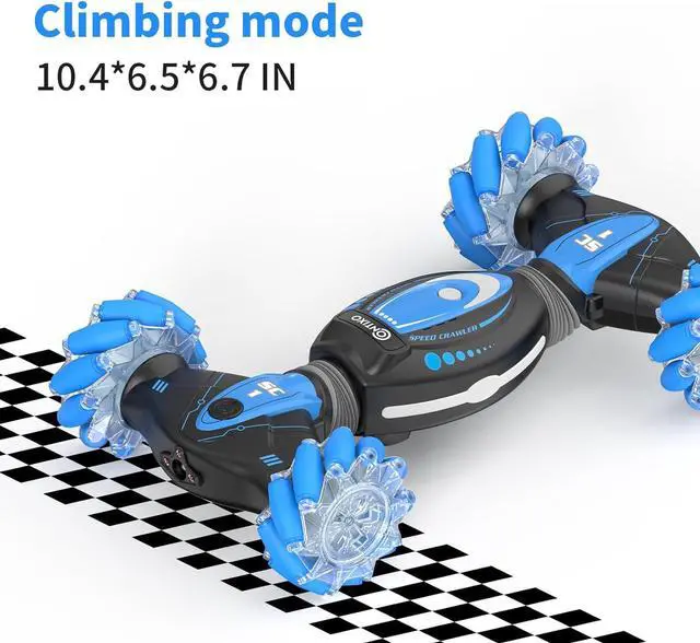 Alt view image 2 of 5 - Contixo SC1 All Terrain Speed Crawler RC Stunt Car, 4WD 2.4GHz Remote Control Car Gesture Sensor Toy Cars, Double Sided Rotating Offroad Vehicle 360° Flip with Lights Music, Kids Toy Cars Blue