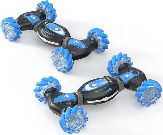 Alt view image 3 of 5 - Contixo SC1 All Terrain Speed Crawler RC Stunt Car, 4WD 2.4GHz Remote Control Car Gesture Sensor Toy Cars, Double Sided Rotating Offroad Vehicle 360° Flip with Lights Music, Kids Toy Cars Blue