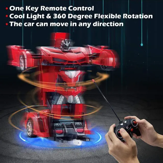 Alt view image 2 of 7 - AMENON Remote Control Transform Car Robot Toy for Boys Kids Teens Toys with Lights RC Car 2.4Ghz 1:18 Rechargeable 360°Rotating Race Car Toys Hoilday Birthday Gifts for Boys Girls Party Favors (Red)