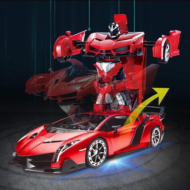 Alt view image 3 of 7 - AMENON Remote Control Transform Car Robot Toy for Boys Kids Teens Toys with Lights RC Car 2.4Ghz 1:18 Rechargeable 360°Rotating Race Car Toys Hoilday Birthday Gifts for Boys Girls Party Favors (Red)