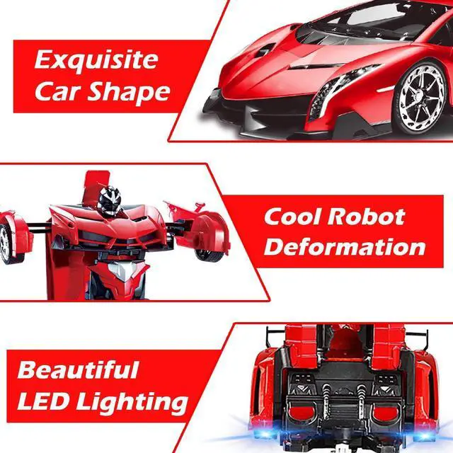 Alt view image 5 of 7 - AMENON Remote Control Transform Car Robot Toy for Boys Kids Teens Toys with Lights RC Car 2.4Ghz 1:18 Rechargeable 360°Rotating Race Car Toys Hoilday Birthday Gifts for Boys Girls Party Favors (Red)