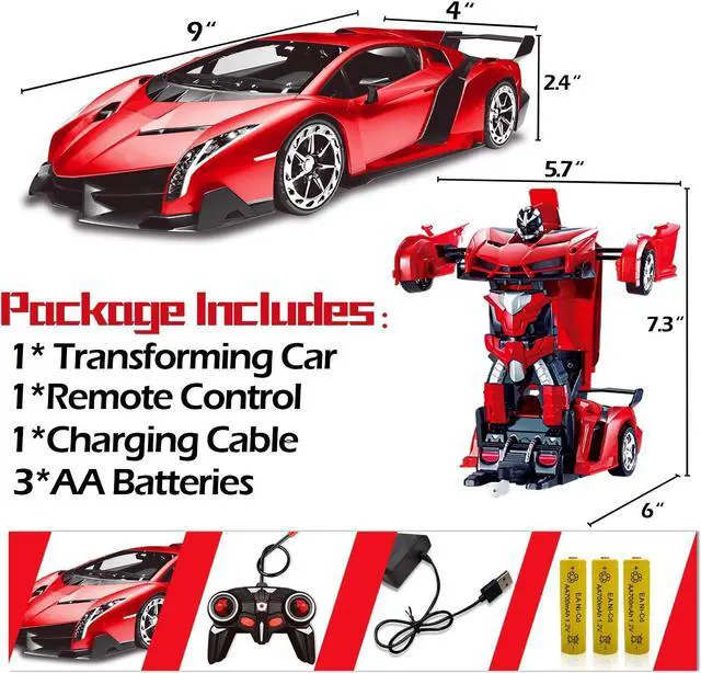 Alt view image 6 of 7 - AMENON Remote Control Transform Car Robot Toy for Boys Kids Teens Toys with Lights RC Car 2.4Ghz 1:18 Rechargeable 360°Rotating Race Car Toys Hoilday Birthday Gifts for Boys Girls Party Favors (Red)