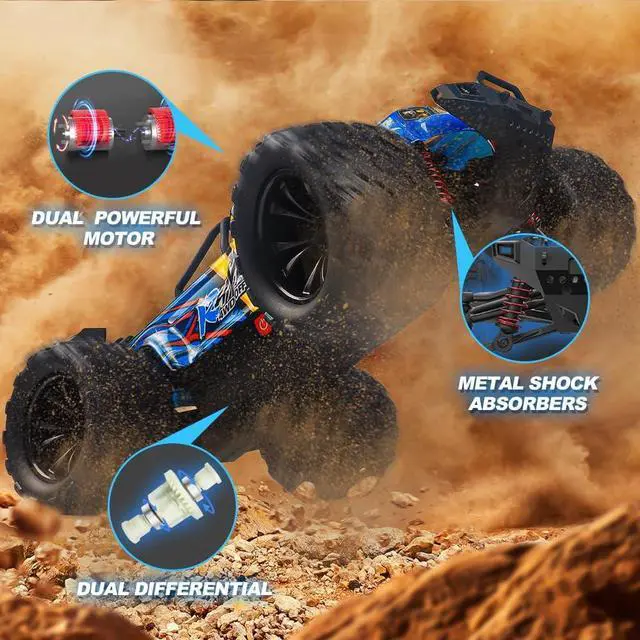 Alt view image 4 of 7 - 1:16 Scale RC Cars for Adult, Remote Control Car Fast 40KPH Hobby RC Cars for Boys Age 8+, 4x4 All Terrain Off-Road RC Truck for Kids with 2.4 GHz Remote Control 2 Rechargeable Batteries