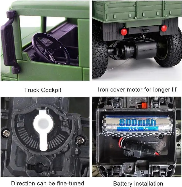 Alt view image 4 of 6 - XINGRUI 50 Minutes Playing Time RC Military Truck, JJRC Q69 Off-Road Remote Control Car 2.4Ghz 4WD 1:18 Scale Toy Vehicle for Kids Children Boy Gift