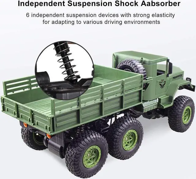 Alt view image 5 of 6 - XINGRUI 50 Minutes Playing Time RC Military Truck, JJRC Q69 Off-Road Remote Control Car 2.4Ghz 4WD 1:18 Scale Toy Vehicle for Kids Children Boy Gift