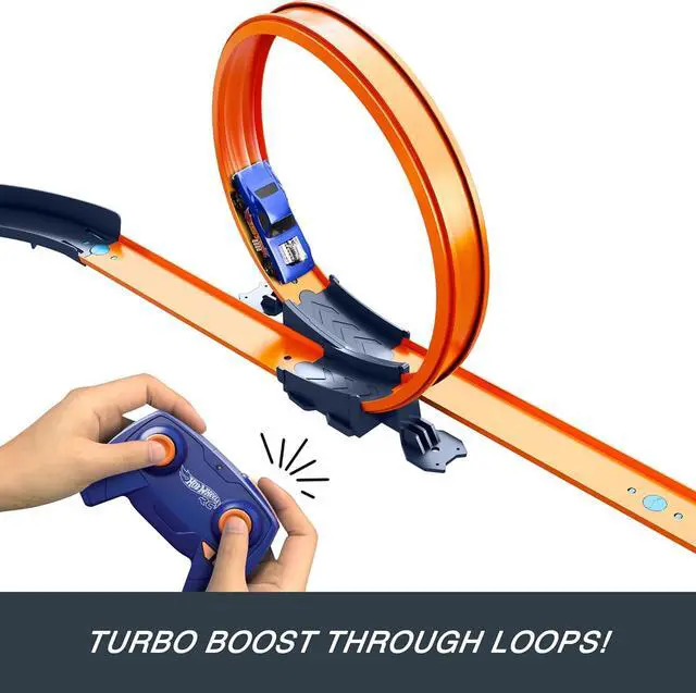 Alt view image 5 of 6 - Hot Wheels Toy Car RC Track Set with 1:64 Scale Remote-Control Vehicle & 30+ Pieces of Race Track to Create Multiple Configurations