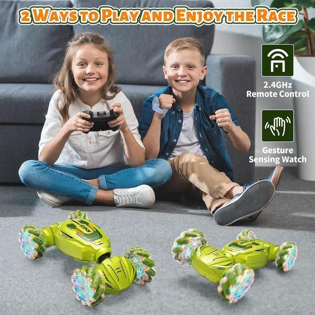 Alt view image 3 of 7 - Gesture Sensing RC Stunt Car, Remote Control Car Christmas Birthday Gifts for Kids Age 6-12, 2.4Ghz Hand Controlled Twist Cars, 360° Rotating Off Road Car Toy for Boys Girls Age 6 7 8 9 10 11+ (Green)