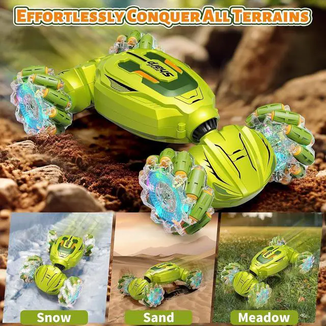 Alt view image 4 of 7 - Gesture Sensing RC Stunt Car, Remote Control Car Christmas Birthday Gifts for Kids Age 6-12, 2.4Ghz Hand Controlled Twist Cars, 360° Rotating Off Road Car Toy for Boys Girls Age 6 7 8 9 10 11+ (Green)
