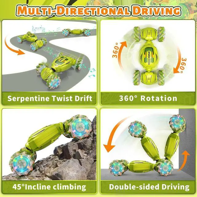 Alt view image 5 of 7 - Gesture Sensing RC Stunt Car, Remote Control Car Christmas Birthday Gifts for Kids Age 6-12, 2.4Ghz Hand Controlled Twist Cars, 360° Rotating Off Road Car Toy for Boys Girls Age 6 7 8 9 10 11+ (Green)