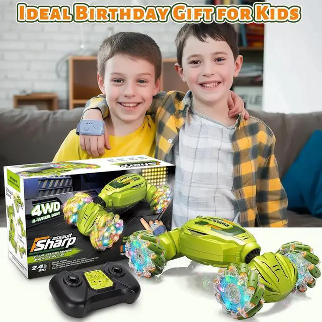 Alt view image 7 of 7 - Gesture Sensing RC Stunt Car, Remote Control Car Christmas Birthday Gifts for Kids Age 6-12, 2.4Ghz Hand Controlled Twist Cars, 360° Rotating Off Road Car Toy for Boys Girls Age 6 7 8 9 10 11+ (Green)