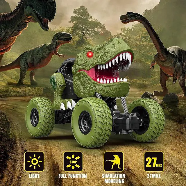 Alt view image 2 of 7 - Remote Control Dinosaur Car for Kids Boys, 2.4Ghz All Terrain Remote Control Dinosaur Truck with Light, Rechargeable 4WD Off Road RC Car Toys for Kids 3 4 5 6 7 8-12 Year Old Boys Girls Birthday Gift