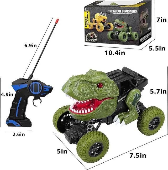 Alt view image 3 of 7 - Remote Control Dinosaur Car for Kids Boys, 2.4Ghz All Terrain Remote Control Dinosaur Truck with Light, Rechargeable 4WD Off Road RC Car Toys for Kids 3 4 5 6 7 8-12 Year Old Boys Girls Birthday Gift