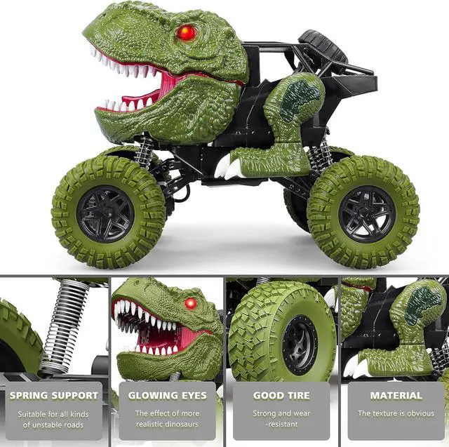 Alt view image 4 of 7 - Remote Control Dinosaur Car for Kids Boys, 2.4Ghz All Terrain Remote Control Dinosaur Truck with Light, Rechargeable 4WD Off Road RC Car Toys for Kids 3 4 5 6 7 8-12 Year Old Boys Girls Birthday Gift