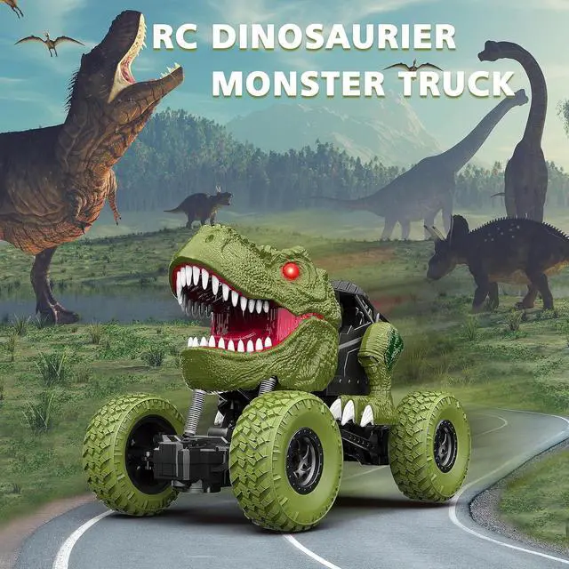 Alt view image 6 of 7 - Remote Control Dinosaur Car for Kids Boys, 2.4Ghz All Terrain Remote Control Dinosaur Truck with Light, Rechargeable 4WD Off Road RC Car Toys for Kids 3 4 5 6 7 8-12 Year Old Boys Girls Birthday Gift