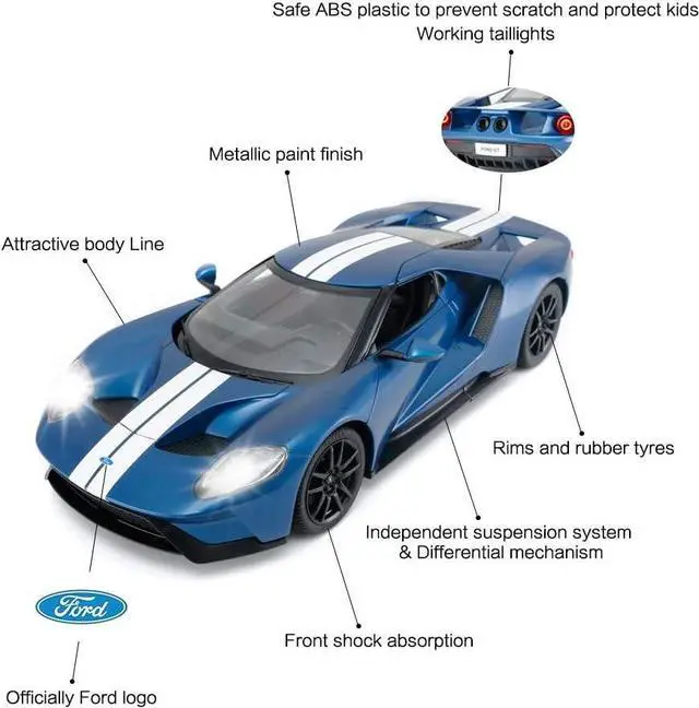 Alt view image 5 of 7 - RASTAR RC Car | 1/14 Ford GT Remote Control RC Race Toy Car for Kids, Open Doors by Manual, Blue (2.4GHz)