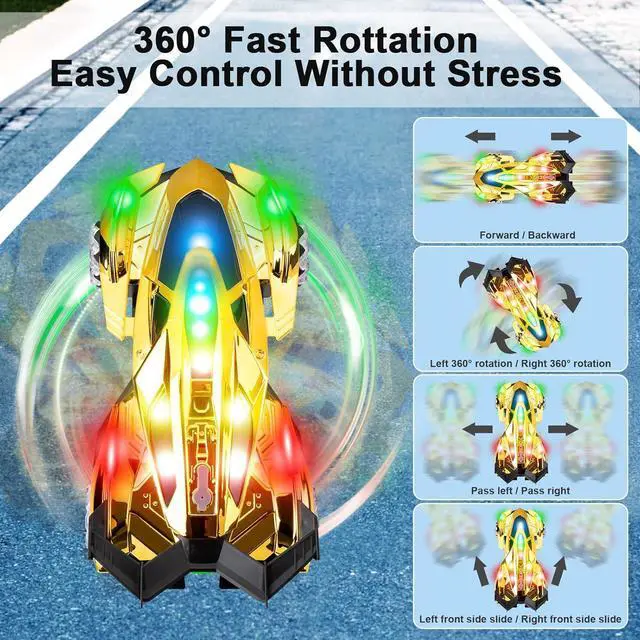 Alt view image 3 of 6 - Lamborghini Remote Control Car Toy for Boys Age 8-12 , 1:12 Scale Gold Lambo Toy Car with 360°Rotating Drifts Car Colorful LightsSpray& Musics, Speed 10-12km/h RC Race Toy Car for Boys Girls Birthday