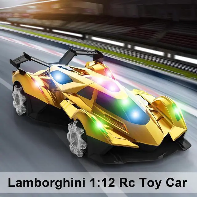 Alt view image 5 of 6 - Lamborghini Remote Control Car Toy for Boys Age 8-12 , 1:12 Scale Gold Lambo Toy Car with 360°Rotating Drifts Car Colorful LightsSpray& Musics, Speed 10-12km/h RC Race Toy Car for Boys Girls Birthday