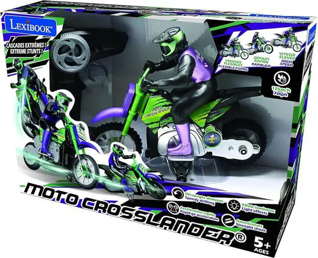 Alt view image 6 of 7 - Lexibook RC18, Crosslander radio road motorcycle, up to 12km/h, perfect balance, light effects, crazy skids, fast acceleration, ergonomic remote control, rechargeable