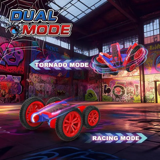 Alt view image 2 of 7 - Spider Remote Control Car for Kids - 2.4Ghz Fast RC Stunt Cars, 360° Rotating 4WD RC Crawler with Lights, Rechargeable Car Toy for Boys Ages 6 7 8 9 10 Birthday Black&Red