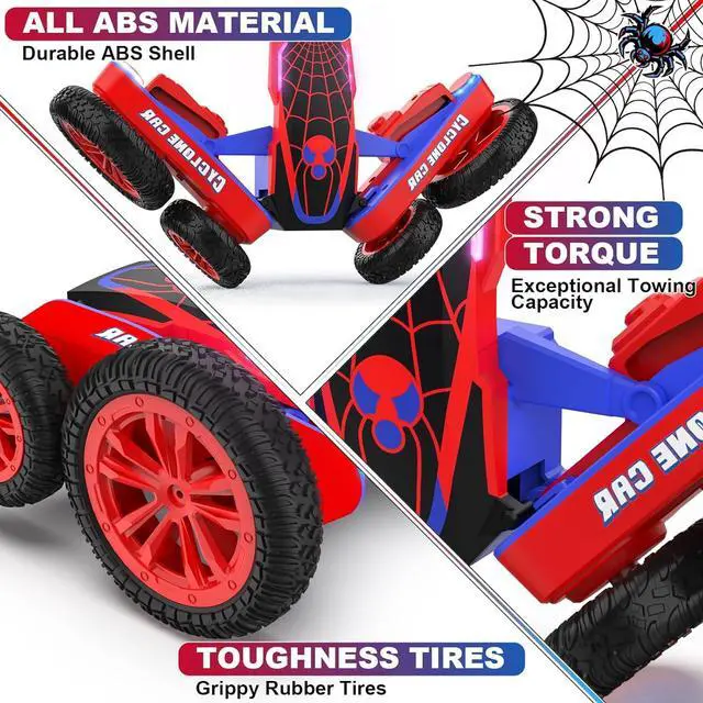 Alt view image 5 of 7 - Spider Remote Control Car for Kids - 2.4Ghz Fast RC Stunt Cars, 360° Rotating 4WD RC Crawler with Lights, Rechargeable Car Toy for Boys Ages 6 7 8 9 10 Birthday Black&Red