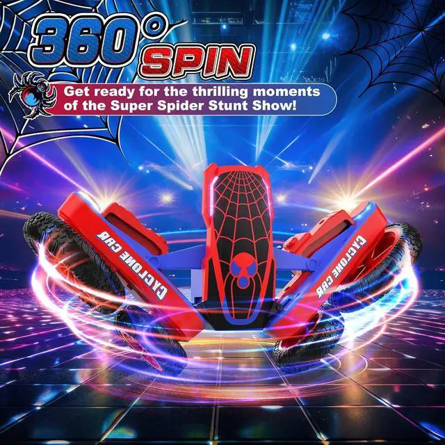 Alt view image 6 of 7 - Spider Remote Control Car for Kids - 2.4Ghz Fast RC Stunt Cars, 360° Rotating 4WD RC Crawler with Lights, Rechargeable Car Toy for Boys Ages 6 7 8 9 10 Birthday Black&Red