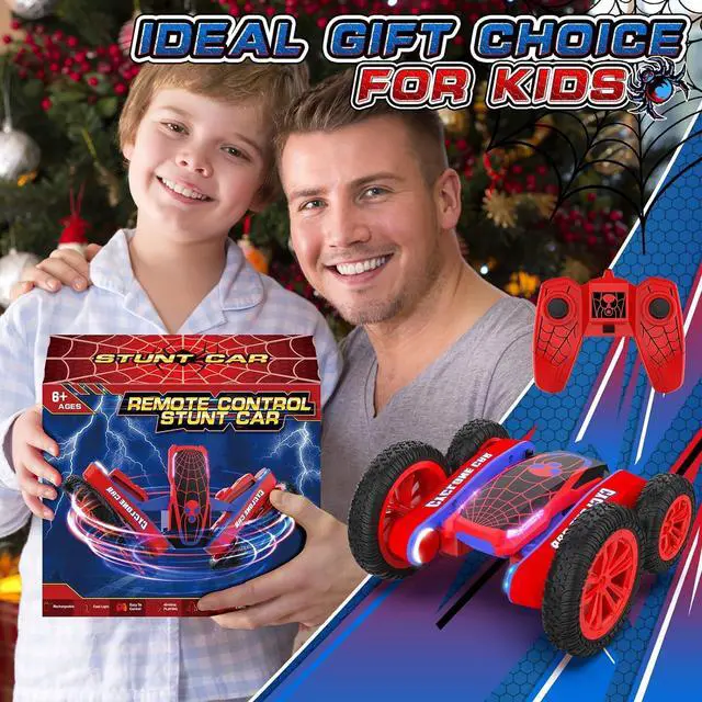 Alt view image 7 of 7 - Spider Remote Control Car for Kids - 2.4Ghz Fast RC Stunt Cars, 360° Rotating 4WD RC Crawler with Lights, Rechargeable Car Toy for Boys Ages 6 7 8 9 10 Birthday Black&Red
