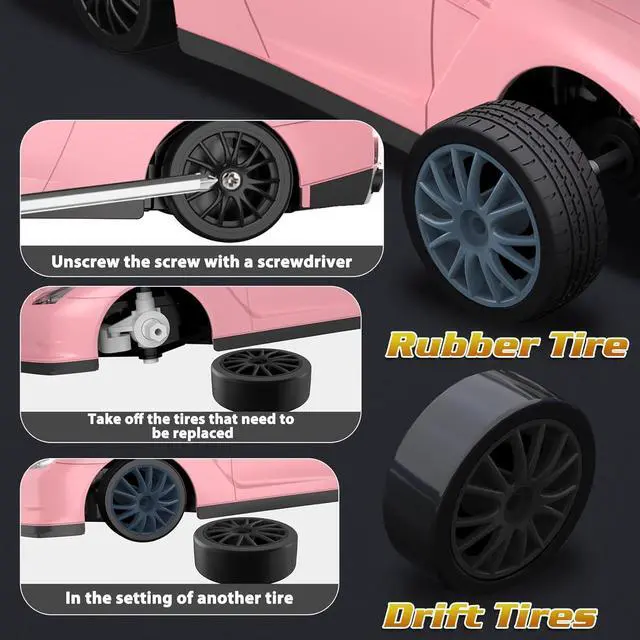 Alt view image 5 of 6 - Remote Control Car RC Drift Car 2.4GHz 1:24 Scale 4WD 15KM/H High Speed Model Vehicle with LED Lights Drifting Tire Racing Sport Toy Car for Adults Boys Girls Kids Gift 2Pcs Rechargeable Batteries