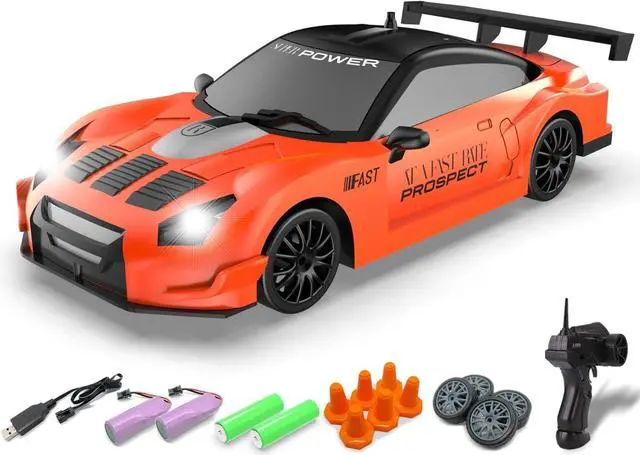 Main image of RACENT 1:24 Scale RC Drift Car, 10MPH 4WD Remote Control Car with LED Light, Racing and Drifting Wheels, 2 Rechargeable Batteries, Perfect Toy for Boys, Girls, Kids (Orange)