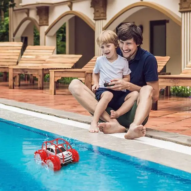 Alt view image 4 of 6 - MaxTronic Remote Control Car, RC Cars Amphibious Land & Water Beach Pool Toy Off-Road RC Boat, 360°Flip Rotation Stunt Car with Sidelights for Toddlers 3 4 5 6 7 8 9 10 11 12 Years Kids Boys Girls
