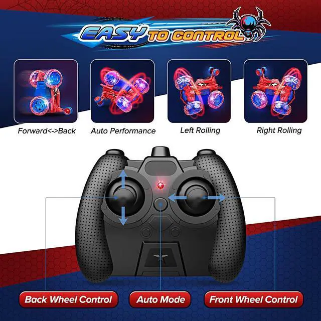 Alt view image 6 of 7 - Spider Remote Control Car RC Car Toys for Boys 3 4 5 6 7 8 9 10 Year Old,360° Fast Stunt RC Cars with 4WD Wheel Lights,Fun Spider Toys Birthday Gifts Chritmas Stuffer for Kids Boys Age 3-5 4-6 5-7 6-8