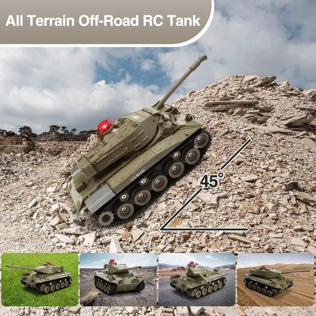 Alt view image 3 of 6 - Remote Control Tank for Kids, M41A3 American Army Battle Tank, Programmable RC Tanks with Lights & Realistic Sounds, RC Military All Terrain Off-Road Vehicles, Great Gift Tank Toy for Boys