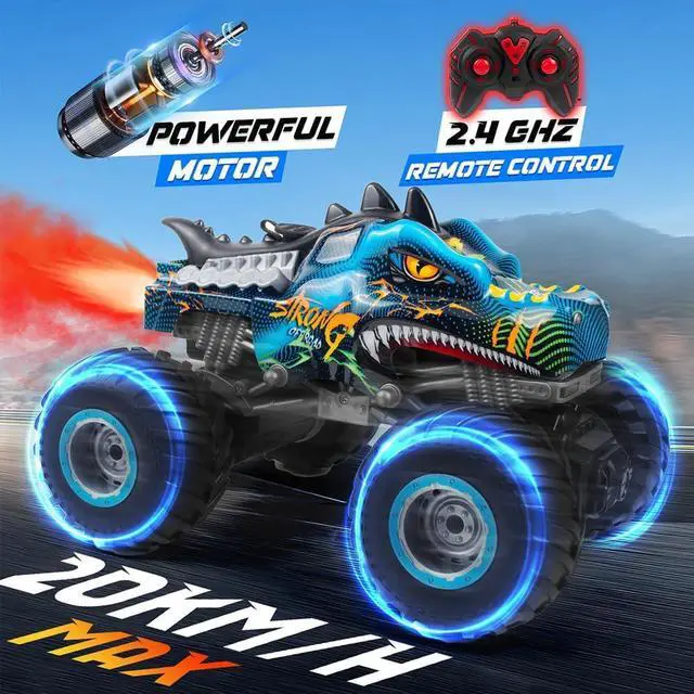 Alt view image 3 of 7 - Remote Control Dinosaur Car, 2.4GHz All Terrain Remote Control Monster Truck, RC Dinosaur Monster Car, Spray Music Monster Truck RC Cars for Boys 4-7 8-12 and Girls