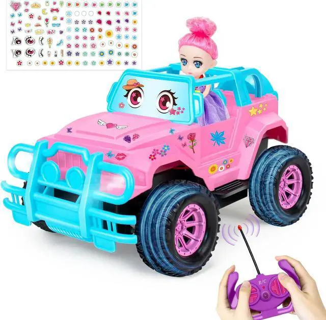 Main image of Remote Control Car- RC Truck Car with DIY Stickers and Doll for Kids Girls Birthday, 1:20 Scale RC Truck Full Functions Creative Racing Car for Toddlers Kids Indoor Outdoor Games, Pink