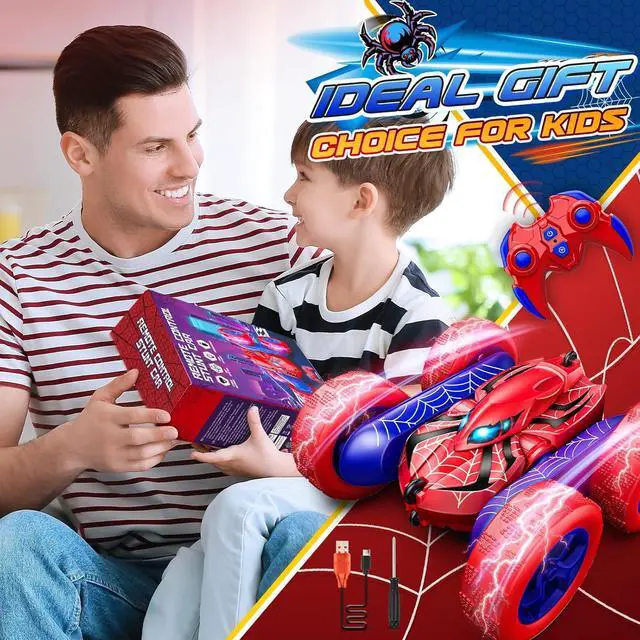 Alt view image 7 of 7 - Spider RC Cars Remote Control Car, Double Sided 360°Flip 4WD Rechargeable RC Drift Car,Toys for 3-12 Year Old Boys,Toys for Ages 5-7 Toys for Ages 8-13,Spiderman Toys for Boys 4-6