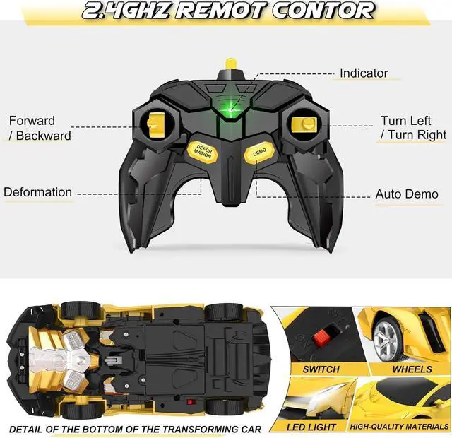 Alt view image 6 of 7 - YOTOY Remote Control Car Toys - Transform RC Cars for Kids, One Button Transformation, 360 Degree Rotating Drifting, 2.4Ghz & 1:18 Scale, Gift for Kids Age 4 5 6 Years Old Boys and Girls