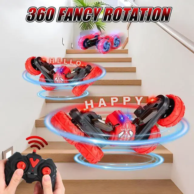 Alt view image 3 of 7 - Spider Remote Control Car,Double Sided Fast Stunt Car,4WD Off-Road RC Cars with 360° Flips,All Terrain Tires,LED Light,2.4Ghz Indoor/Outdoor Rechargeable Toy Car Gifts for Boys Age 4-7 8-12 Birthday