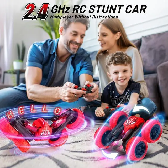 Alt view image 2 of 7 - Spider Remote Control Car,Double Sided Fast Stunt Car,4WD Off-Road RC Cars with 360° Flips,All Terrain Tires,LED Light,2.4Ghz Indoor/Outdoor Rechargeable Toy Car Gifts for Boys Age 4-7 8-12 Birthday