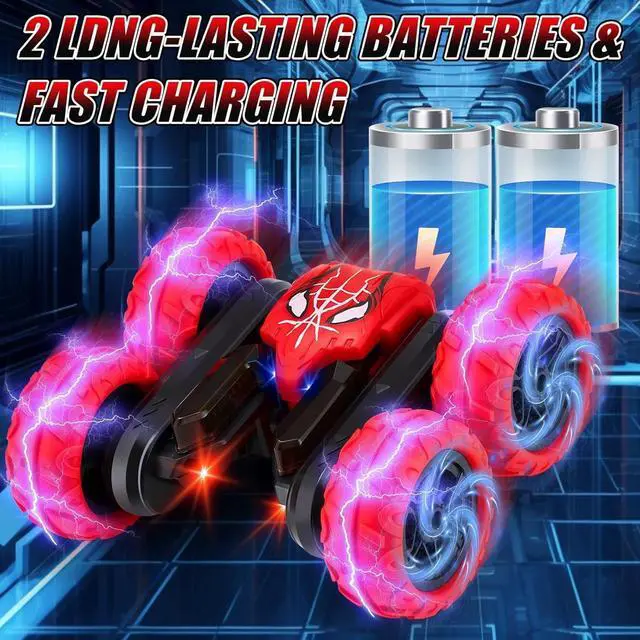 Alt view image 4 of 7 - Spider Remote Control Car,Double Sided Fast Stunt Car,4WD Off-Road RC Cars with 360° Flips,All Terrain Tires,LED Light,2.4Ghz Indoor/Outdoor Rechargeable Toy Car Gifts for Boys Age 4-7 8-12 Birthday