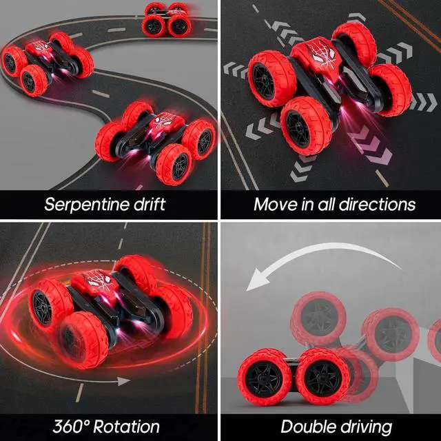 Alt view image 7 of 7 - Spider Remote Control Car,Double Sided Fast Stunt Car,4WD Off-Road RC Cars with 360° Flips,All Terrain Tires,LED Light,2.4Ghz Indoor/Outdoor Rechargeable Toy Car Gifts for Boys Age 4-7 8-12 Birthday