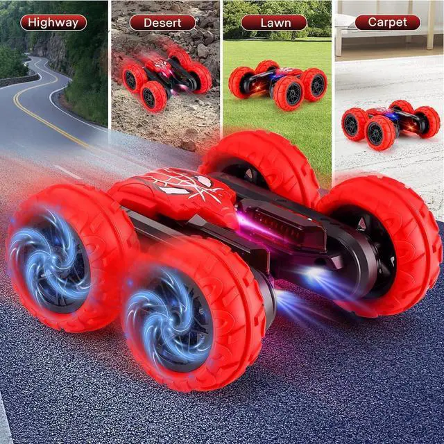 Alt view image 5 of 7 - Spider Remote Control Car,Double Sided Fast Stunt Car,4WD Off-Road RC Cars with 360° Flips,All Terrain Tires,LED Light,2.4Ghz Indoor/Outdoor Rechargeable Toy Car Gifts for Boys Age 4-7 8-12 Birthday