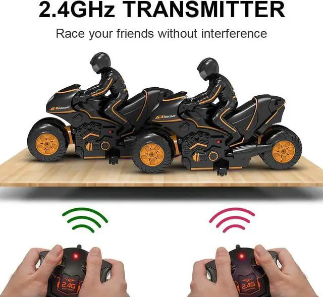 Alt view image 4 of 6 - RC Motorcycle Remote Control Motorcycles,High Speed Rc Car Remote Control Car,2.4Ghz 360° Rotating Drift Stunt Car Motorbike for Kids Age 4,5,6,7,8 and Up Year Old(Orange)