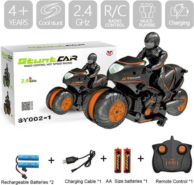 Alt view image 6 of 6 - RC Motorcycle Remote Control Motorcycles,High Speed Rc Car Remote Control Car,2.4Ghz 360° Rotating Drift Stunt Car Motorbike for Kids Age 4,5,6,7,8 and Up Year Old(Orange)