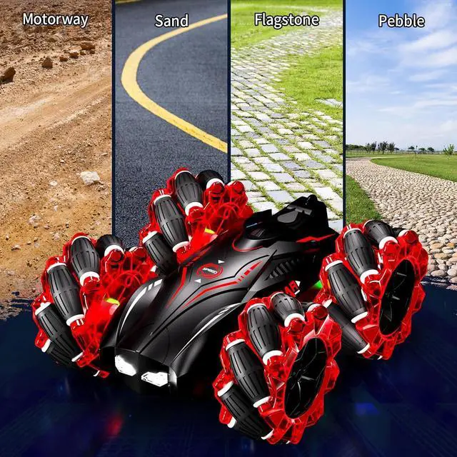 Alt view image 4 of 7 - RC Gesture Sensing Stunt Car2.4GHz 4WD Remote Control Car with Cool LightDouble Sided Rotating Off Road Vehicle 360° Flips Cars for 6-12 Year Old Boys Girls Birthday Presents (Red)