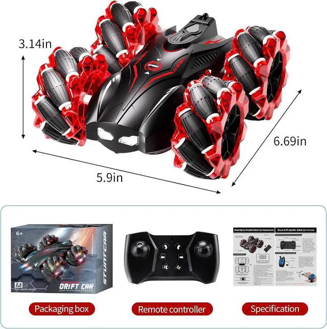 Alt view image 7 of 7 - RC Gesture Sensing Stunt Car2.4GHz 4WD Remote Control Car with Cool LightDouble Sided Rotating Off Road Vehicle 360° Flips Cars for 6-12 Year Old Boys Girls Birthday Presents (Red)