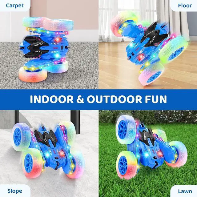 Alt view image 6 of 7 - SGILE Remote Control Car, Stunt Car with Sides Light Strip and Headlights, 2.4Ghz Double Sided 360 Flips Rotating Race Car, Rechargeable RC Car Kids Toy for Boys Girls Birthday Gift, Blue