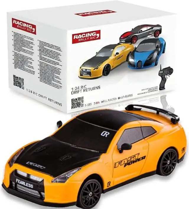Alt view image 6 of 6 - Liberty Imports RC Drift Car 1/24 2.4GHz 4WD Remote Control Sport Racing On-Road Vehicle with LED Light, Batteries and Drift Tires (Yellow)