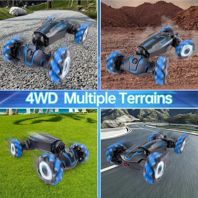 Alt view image 4 of 7 - 4WD Remote Control Gesture Sensor Car, Double-Sided Rotating 360° Flips Drift Car, 2.4 GHz Hand Control Car with Lights Music, RC Stunt Twist Car Birthday Presents for 6-12 Kids (Blue)