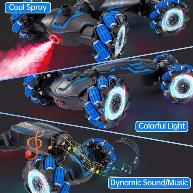 Alt view image 5 of 7 - 4WD Remote Control Gesture Sensor Car, Double-Sided Rotating 360° Flips Drift Car, 2.4 GHz Hand Control Car with Lights Music, RC Stunt Twist Car Birthday Presents for 6-12 Kids (Blue)