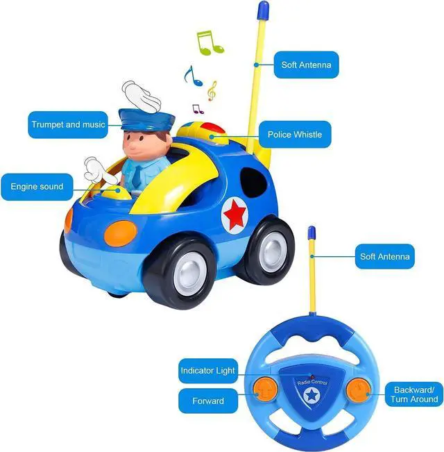 Alt view image 3 of 6 - Liberty Imports My First Cartoon RC Remote Control Cars for Toddlers Ages 1-3, Radio Control Toy for Baby, Kids 18 Months+ (Police Car)